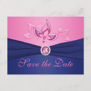 Postale Faire-part La marine et la flore rose sauvez la date Carte po