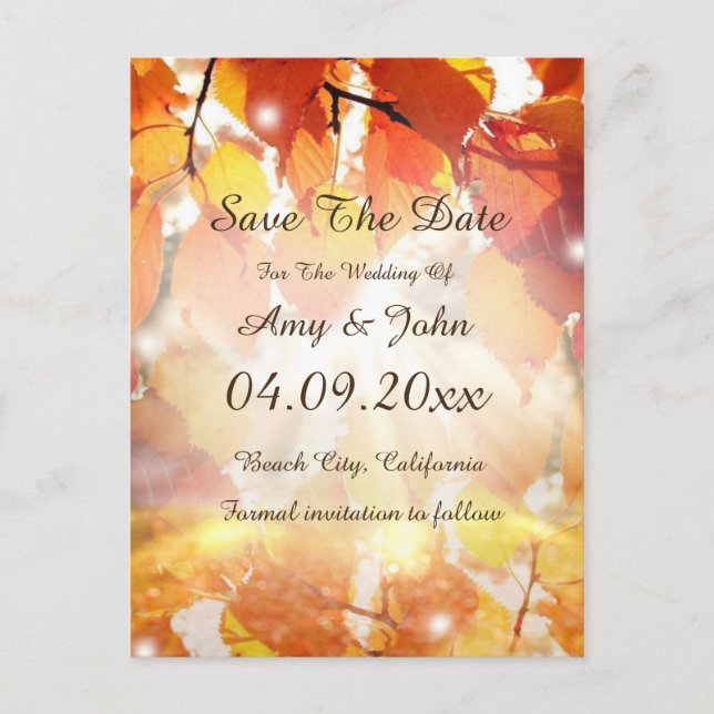 Postale Faire-part L'automne quitte mariage Enregistrer la date Carte (Devant)