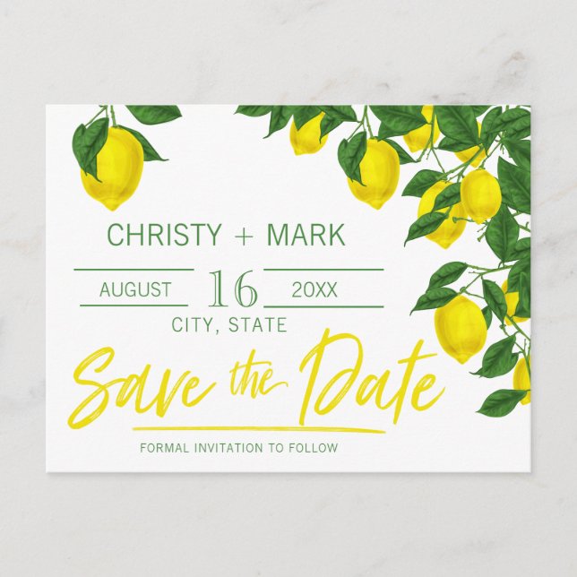 Postale Faire-part Lemon Summer | Carte de sauvegarde de la date (Devant)