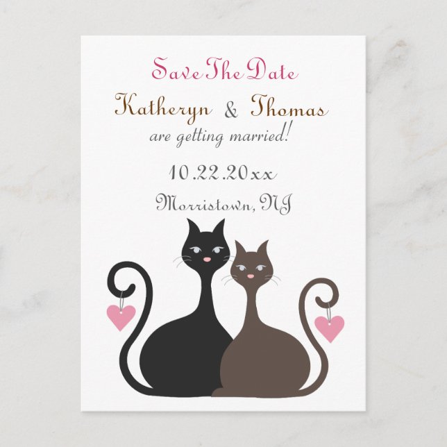 Postale Faire-part Love Cats Enregistrer La Date Annonce Carte Postal (Devant)