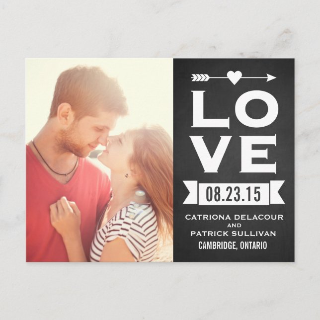 Postale Faire-part LOVE Rustic Chalkboard | Enregistrer la carte post (Devant)