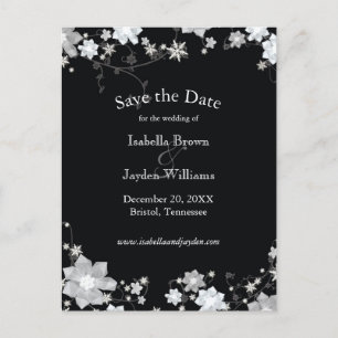 Postale Faire-part Mariage d'hiver élégant noir et blanc, carte de sa