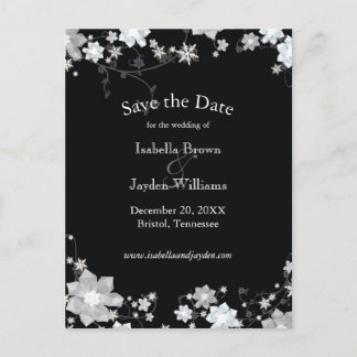 Postale Faire-part Mariage d'hiver élégant noir et blanc, carte de sa
