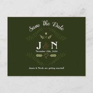 Postale Faire-part Mariage en forêt botanique verte, carte de sauvega