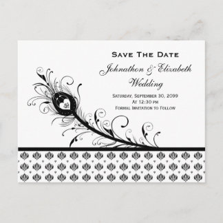 Postale Faire-part Mariage en noir et blanc à damas, carte 'Save The