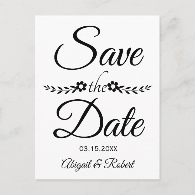 Postale Faire-part Mariage en typographie noir et blanc, carte 'Save  (Devant)