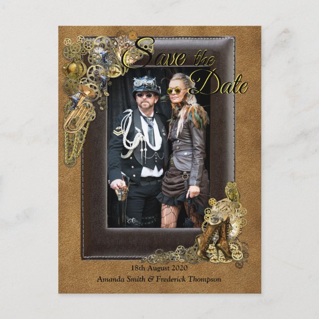 Postale Faire-part Mariage gothique - Steampunk sur suède carte de sa (Devant)
