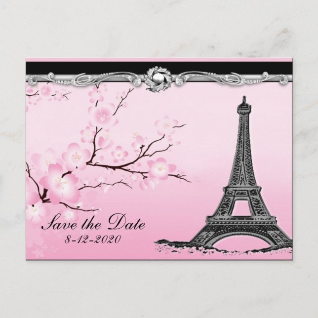 Postale Faire-part Mariage Tour Eiffel parisien Enregistrer les carte (Devant)
