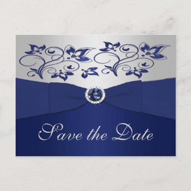 Postale Faire-part Marine et Silver Floral Enregistrer la date Carte  (Devant)