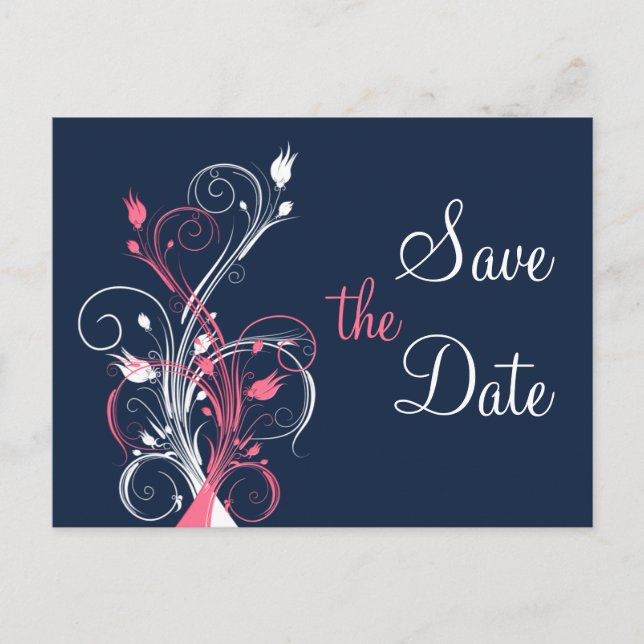 Postale Faire-part Marine rose blanc floral Enregistrer la date Carte (Devant)
