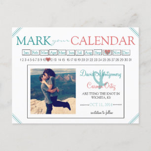 Postale Faire-part Marquez votre calendrier Carte de sauvegarde de la