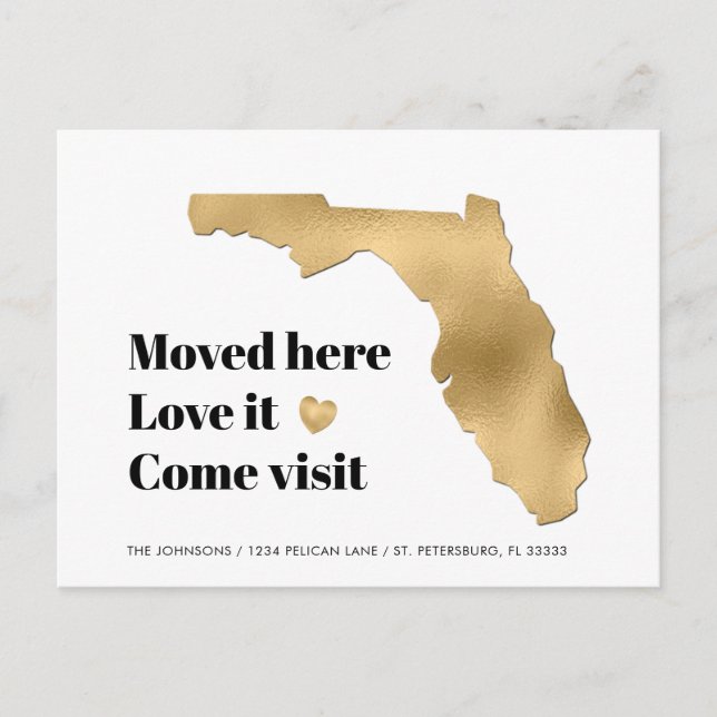 Postale Faire-part Metallic Gold Florida Carte Nouvelle adresse (Devant)