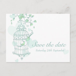 Postale Faire-part Mint birds open cage mariage enregistrer la carte