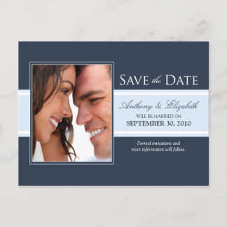 Postale Faire-part Navy/Baby Blue_2 Stripe Enregistrer la date Carte 