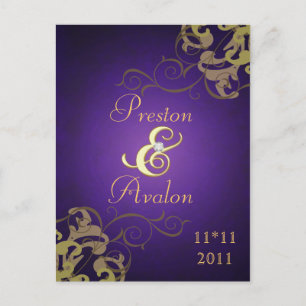 Postale Faire-part Noble Gold Scroll Purple Enregistrer La Date Carte