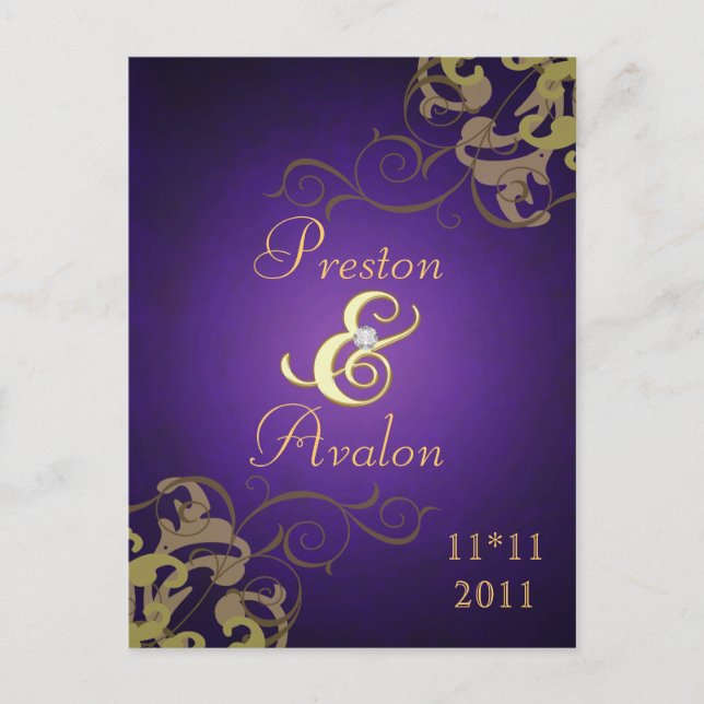Postale Faire-part Noble Gold Scroll Purple Enregistrer La Date Carte (Devant)