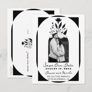 Postale Faire-part Noir & Blanc Grand Floral Moderne Carte de Pré-Rés