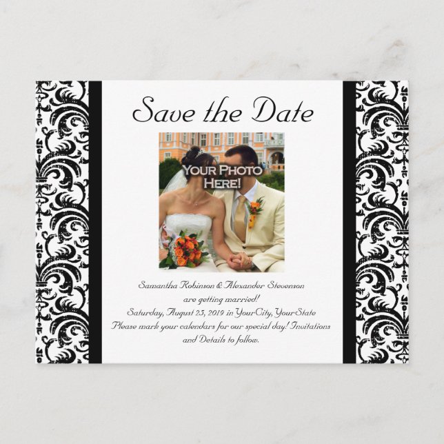 Postale Faire-part Noir/Blanc Mariage Enregistrer la date Photo Carte (Devant)