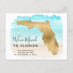Postale Faire-part Nous Avons Déplacé Floride Carte Plage Scène Nouve