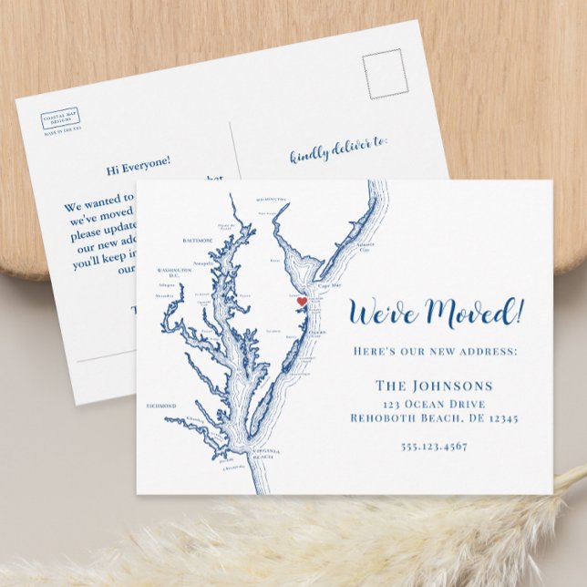 Postale Faire-part Nouvelle Accueil Rehoboth Beach DE Carte Déplaceme (Rehoboth Beach Delaware moving announcement change of address postcard from Coastal Map Designs)