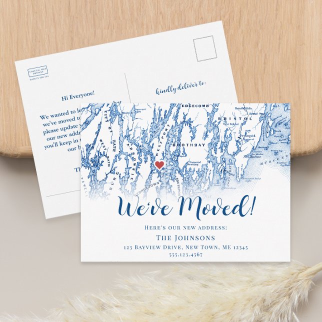 Postale Faire-part Nouvelle maison Westport Maine Carte Moving Faire- (Westport Maine Map Moving Announcement Penobscot Bay Change of address postcard Coastal Map Designs)