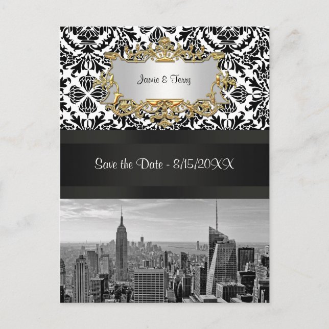 Postale Faire-part NYC Skyline BW 431 Damask  Carte de préavis Postca (Devant)