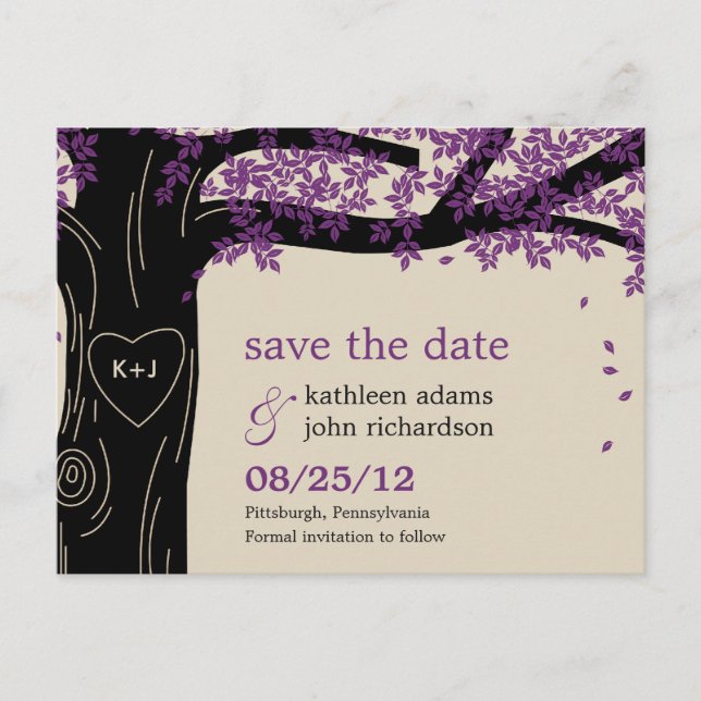 Postale Faire-part Oak Tree Mariage violet Enregistrer La Date Carte  (Devant)