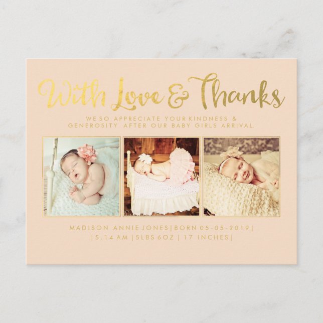 Postale Faire-part Or Avec Amour et Remerciements Carte de Sip & See (Devant)