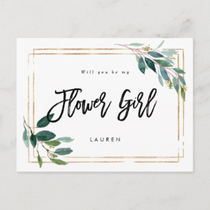 Postale Faire-part or verdure tu seras ma carte fille de fleurs