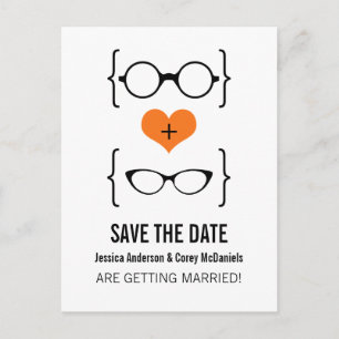 Postale Faire-part Orange Geeky Lunettes Enregistrer la date Carte po