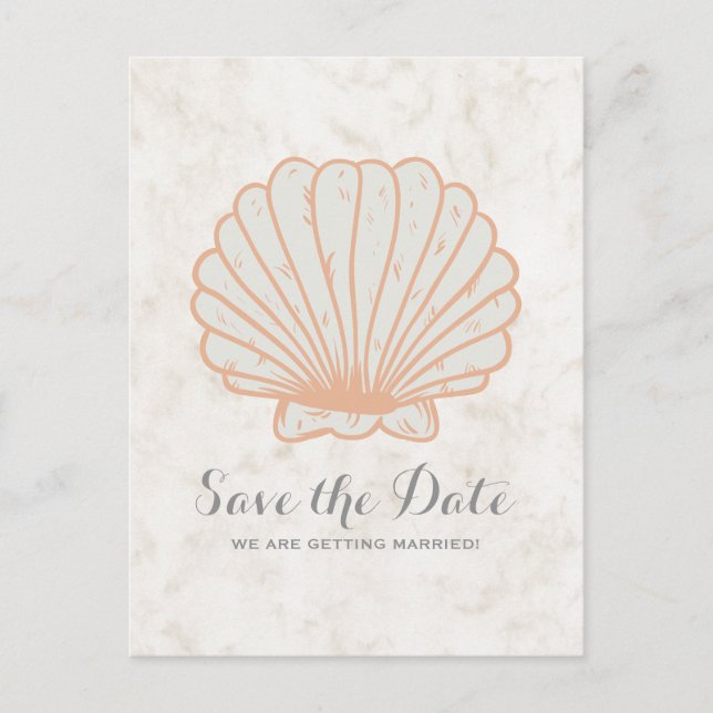 Postale Faire-part Orange Rustic Seashell Enregistrer la date Carte p (Devant)