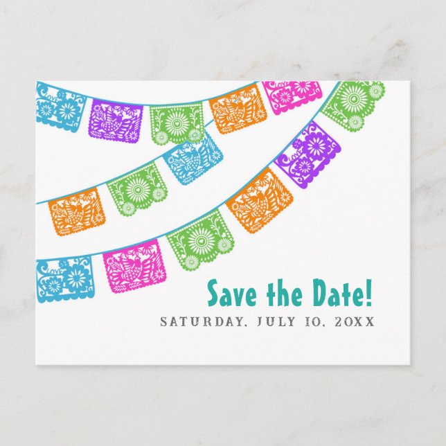 Postale Faire-part Papel Picado Wedding Enregistrer la date carte pos (Devant)