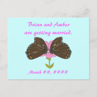 Postale Faire-part Papillons brun sur rose, Enregistrer la date carte