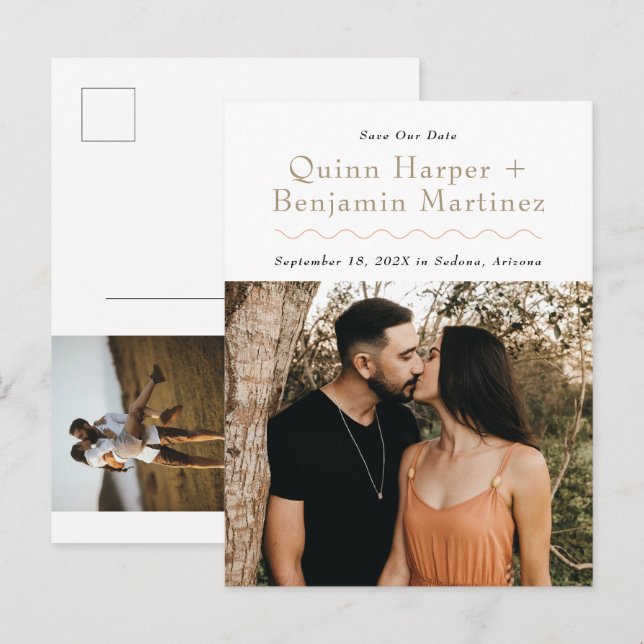 Postale Faire-part Photo branchée Wave Enregistrer la date Carte post (Devant / Derrière)