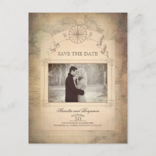 Postale Faire-part Photo de carte du monde vintage Save the Date