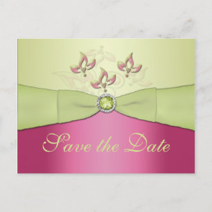Postale Faire-part Pink and Green Floral Enregistrer la date Carte po