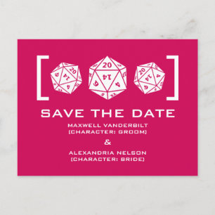 Postale Faire-part Pink D20 Dice Gamer Enregistrer la date Carte post
