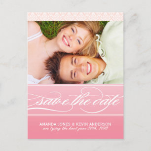 Postale Faire-part Pink Ombre Damask Enregistrer la date Carte photo