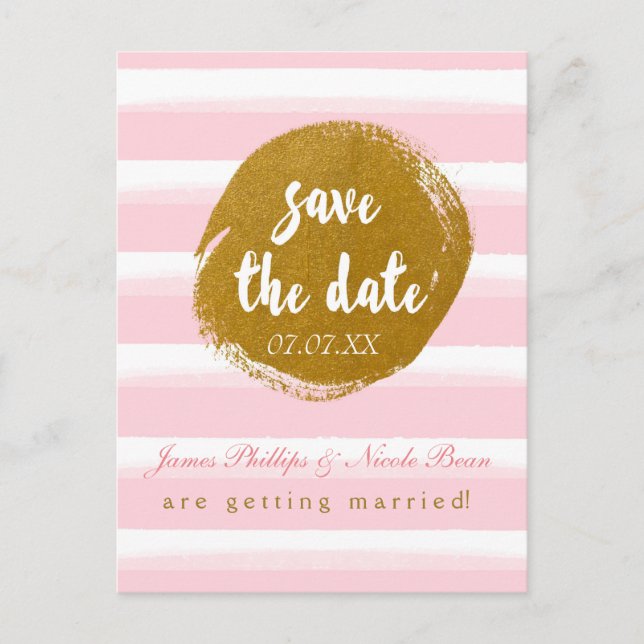 Postale Faire-part Pink Striped & Gold Foil Enregistrer La Date Carte (Devant)