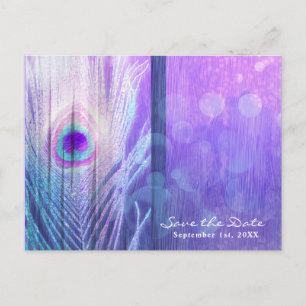 Postale Faire-part Plume de paon violet glamour boho carte de sauvega