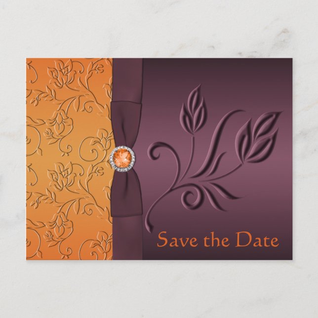 Postale Faire-part Purple et Tangerine Enregistrer la carte Date (Devant)
