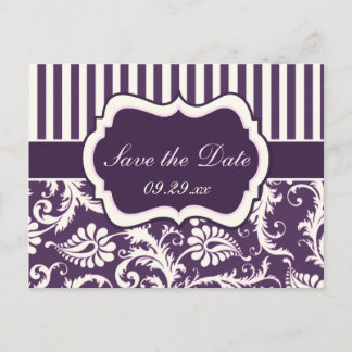 Postale Faire-part Purple, ivoire, Damas rose Enregistrer la carte Da