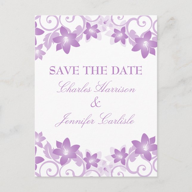 Postale Faire-part Purple Simple Floral Enregistrer la date Carte pos (Devant)