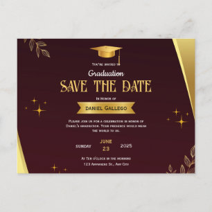 Postale Faire-part Red Gold Graduation Enregistrer la date Carte post