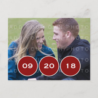Postale Faire-part Red Modern Circles Photo Enregistrer la date Carte