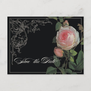 Postale Faire-part Rose botanique, noir Enregistrer la date Carte pos