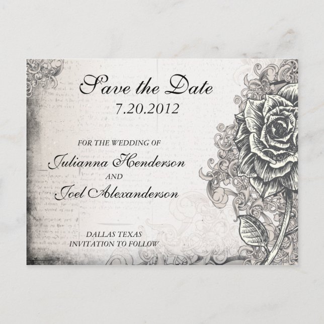 Postale Faire-part Rose de tatouage Enregistrer la date Mariage Carte (Devant)