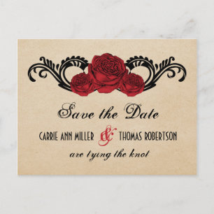 Postale Faire-part Roses gothique Swirl Enregistrer la date Carte pos