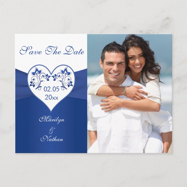 Postale Faire-part Royal Blue and White Enregistrer le Carte photo de (Devant)