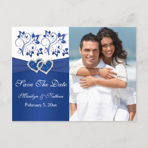 Postale Faire-part Royal Blue and White Enregistrer le Carte photo de